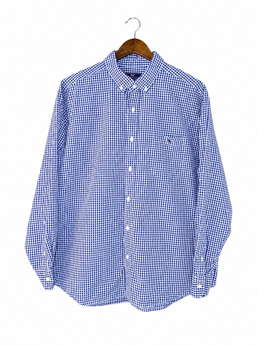 Vineyard Vines Tucker Shirt Men's 2XL Blue White Gingham Classic Fit Stretch